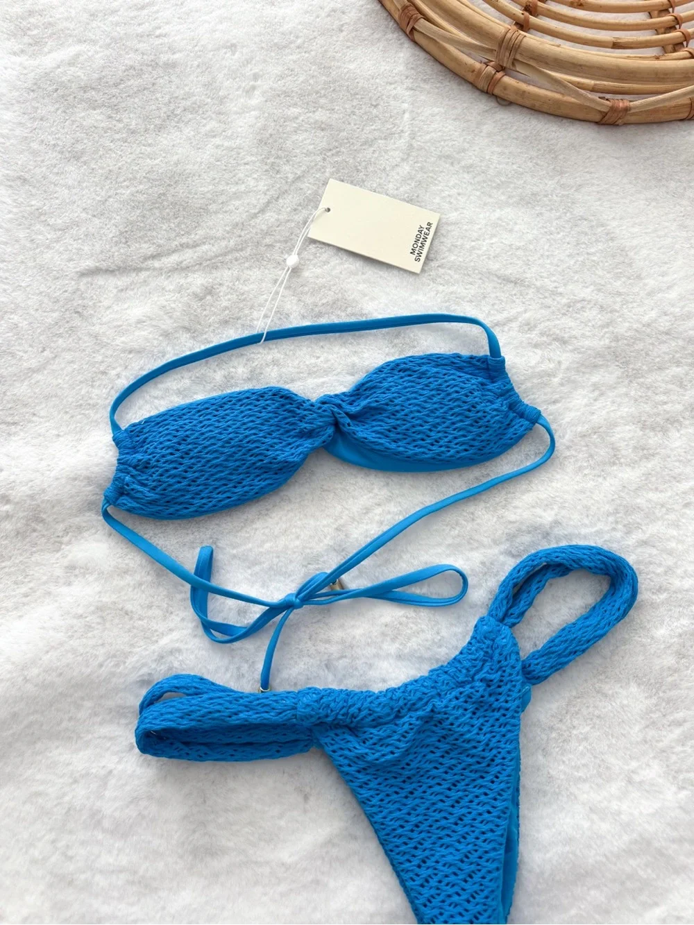 Monday Swimwear Tamarama Ride The Wave Crochet Bikini Blue S/P NWT